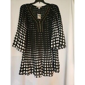 Woman Within  Size 14/16 Black White Polka Dot Crinkle Blouse